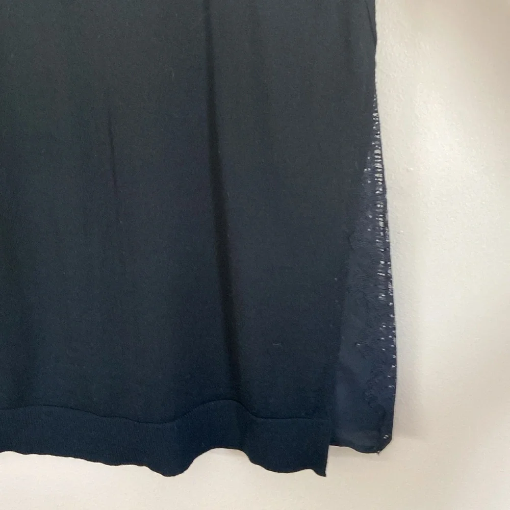Sandro Paris -Black Merino Wool Knit Sweater with Lace Hem Inserts